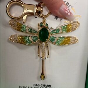 Gold and Green Dragonfly Bag Charm